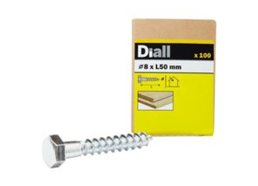 100 tornillos barraqueros hex 8×50 mm dial