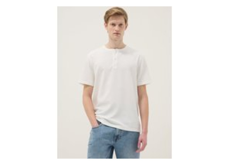 Ovs Camiseta Blanca De Manga Corta Ajuste Regular Con Cuello Serafino, Hombre, Blanco suave, Talla: