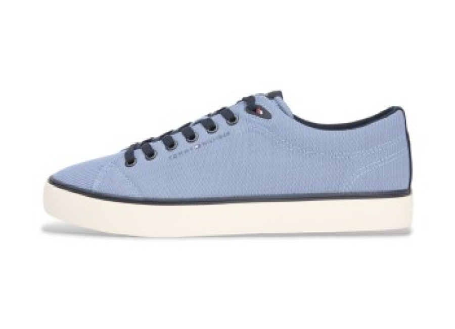 Tommy Hilfiger para hombre. FM0FM05513 Zapatillas de malla con logo bordado azul (42), Plano, Cordones, Casua