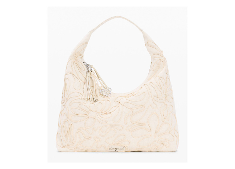 Desigual Bolso grande lona flor, Mujer, Blanco, U