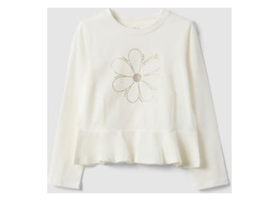 Ovs KIDS, Camiseta Blanca De Algodón Elástico Para Niña Corte Regular Con Flor, Niña, Blanco óptico, Talla: 3-4