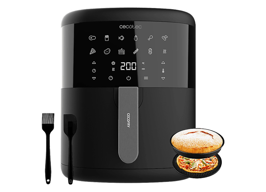 Cecotec Freidora de aire – Cecotec Cecofry Bombastik 6000 Full, 1700 W, 6 L, Incluye pack accesorios, 80-200 ºC, 12 modos, Temporizador, Negro
