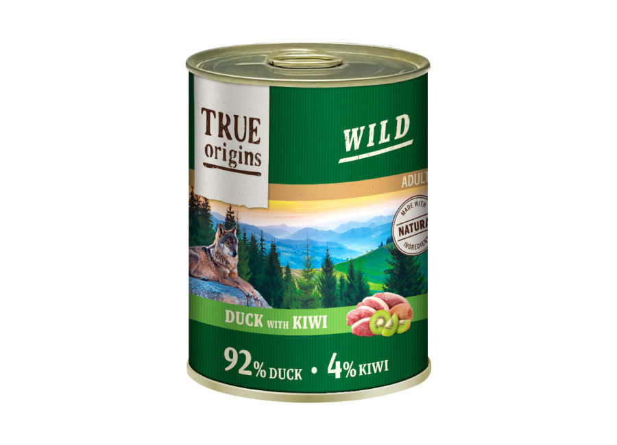True Origins 24 latas x 400 g True Origins Wild Adult Pato y Kiwi Lata para perros ¡Pack ahorro!