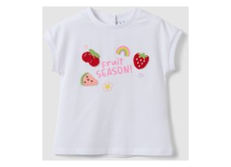 Fagottino Camiseta Blanca De Algodón Elástico Para Niña, Ajuste Regular Con Bordados, Niña, Blanco óptico, Talla: 12-18