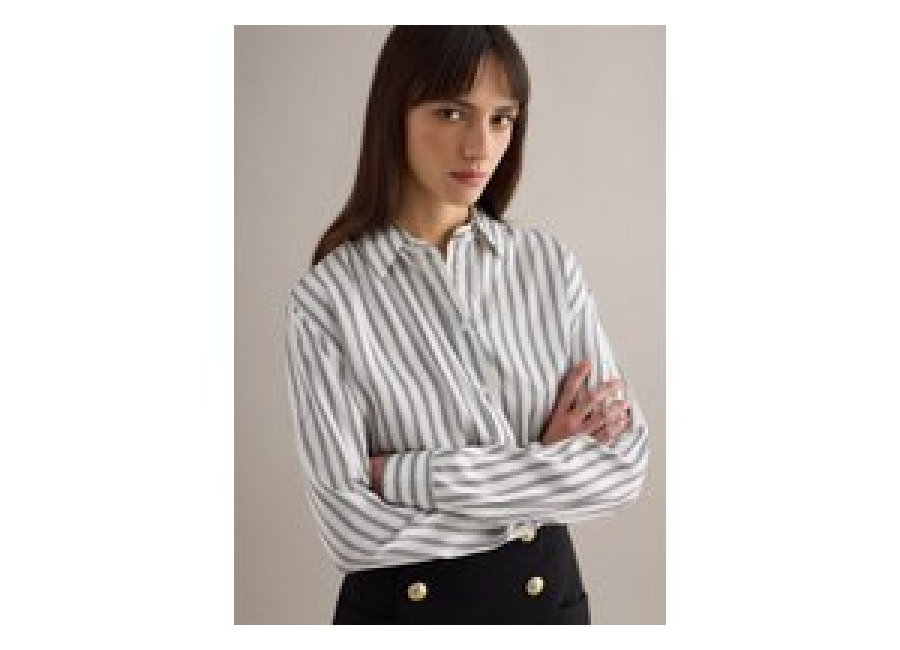 Piombo Contemporary, Camisa De Manga Larga A Rayas Multicolor Regular Fit, Mujer, Blanco/azul, Talla: 38